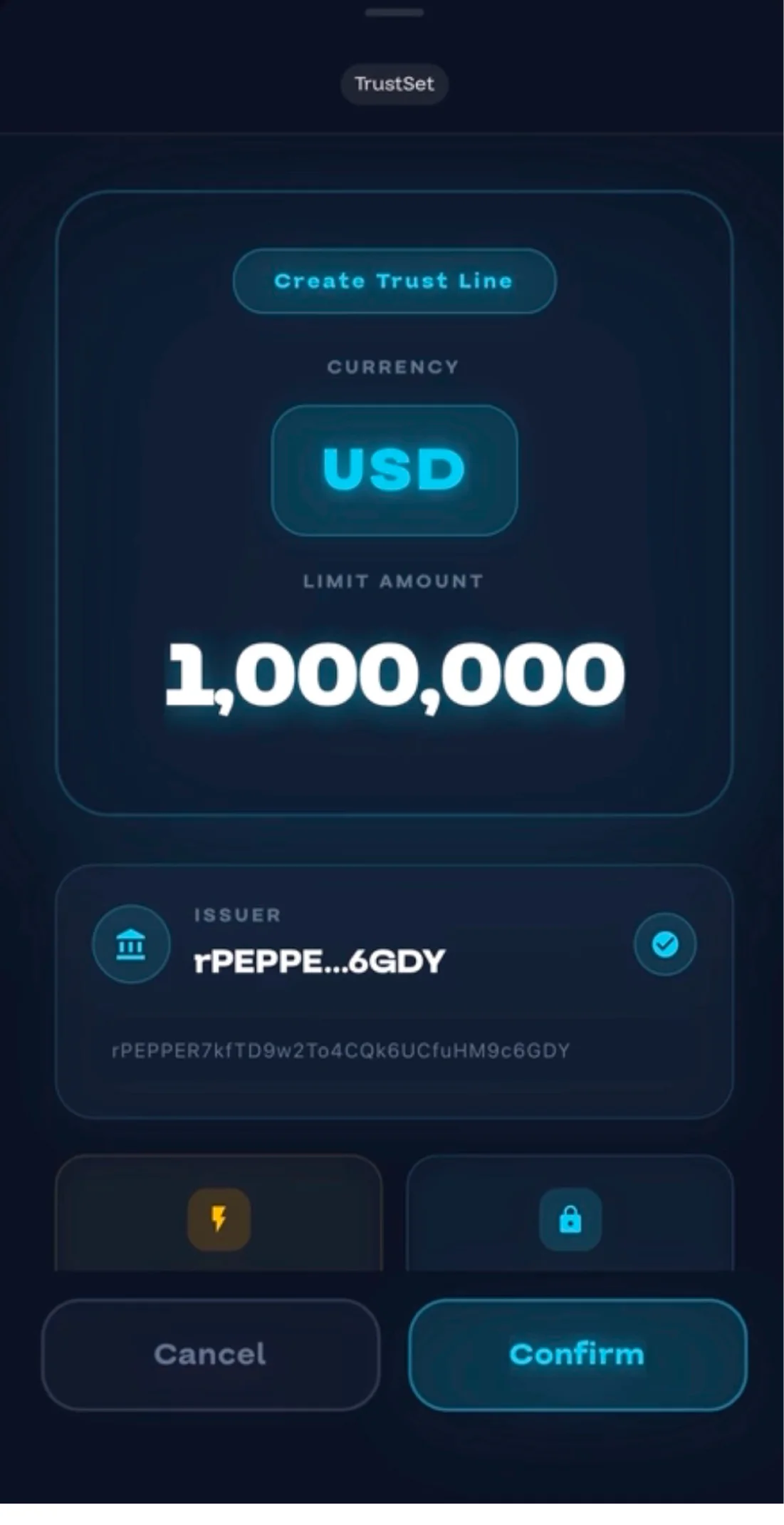 DropFi mobile trustline interface