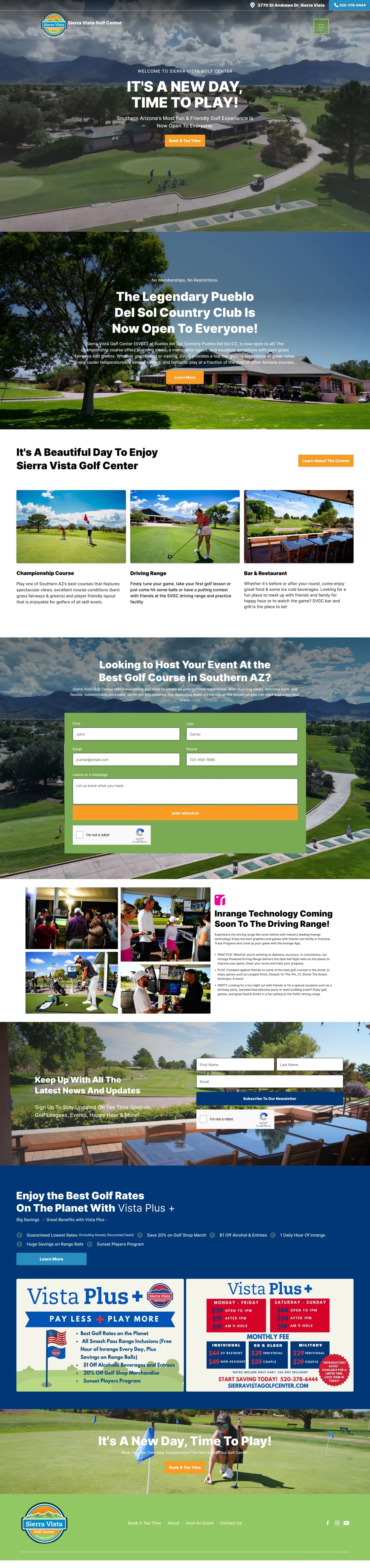 Full Sierra Vista Golf Center website capture