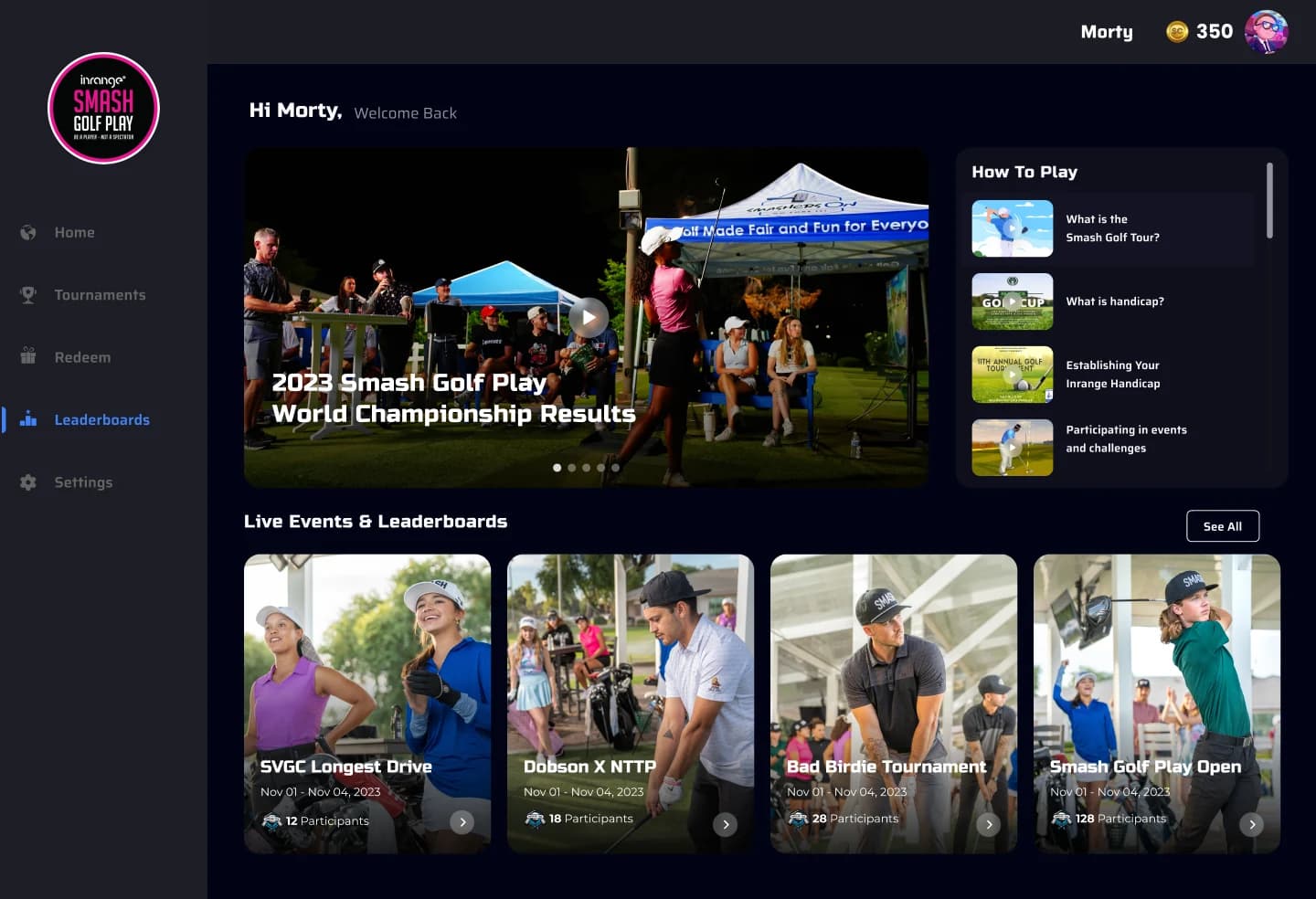 Inrange Smash Golf Play website design