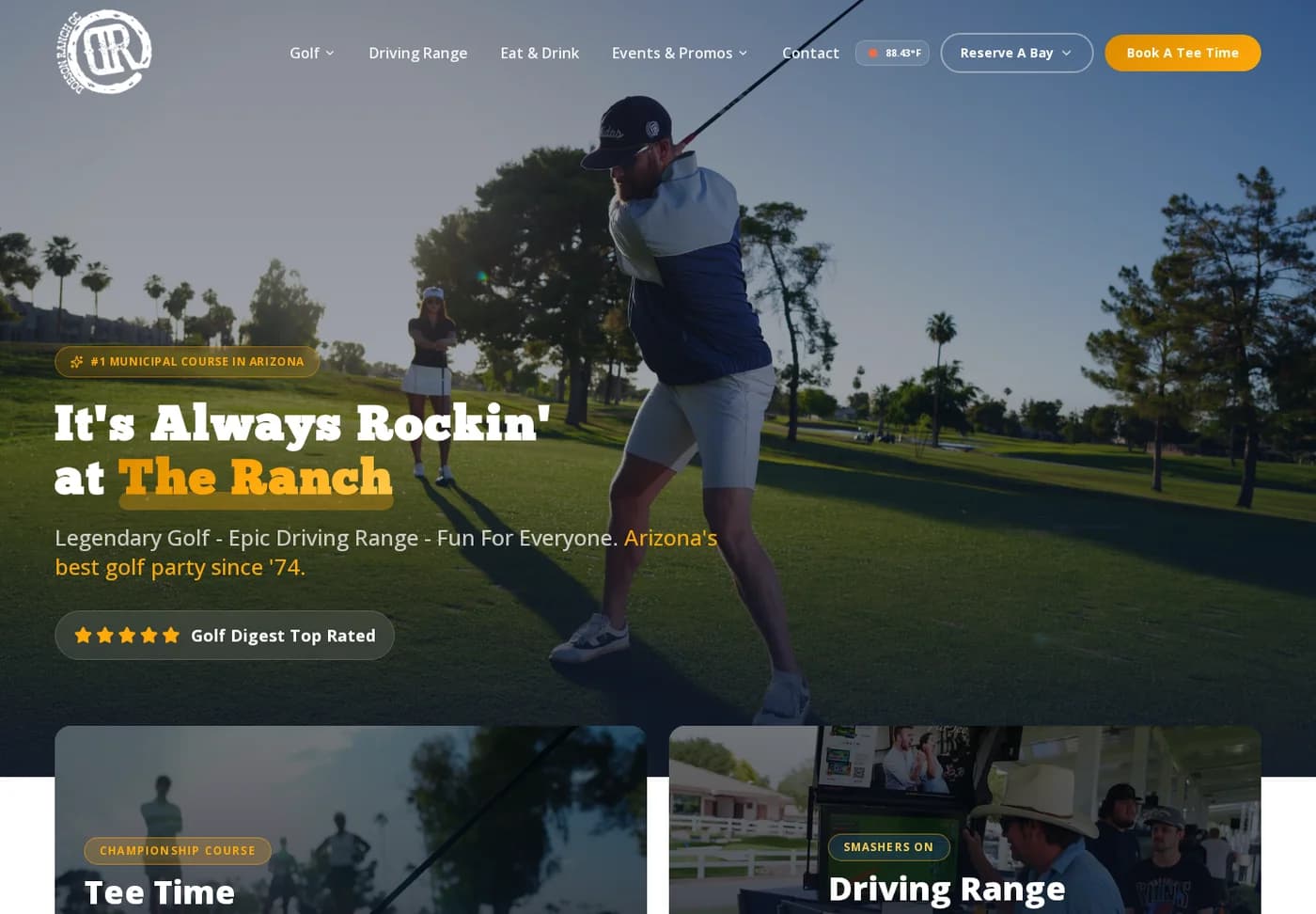 Dobson Ranch website capture showing its golf introduction and booking navigation