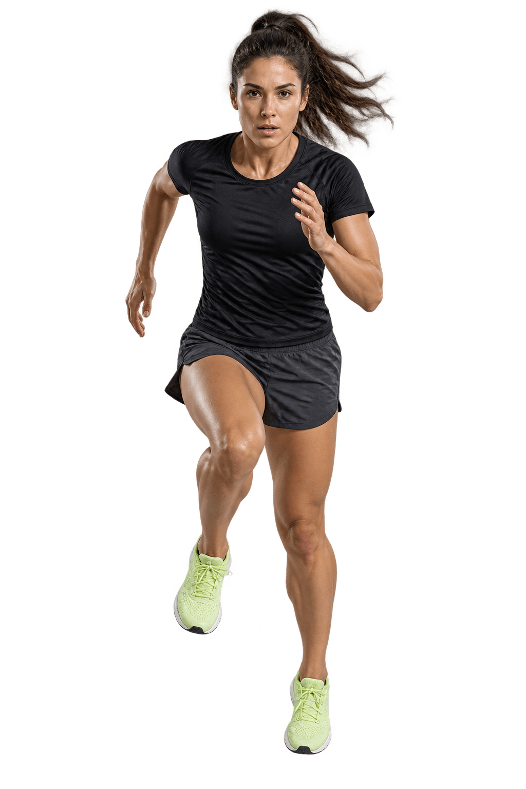 An athlete moving forward in an explosive running stride