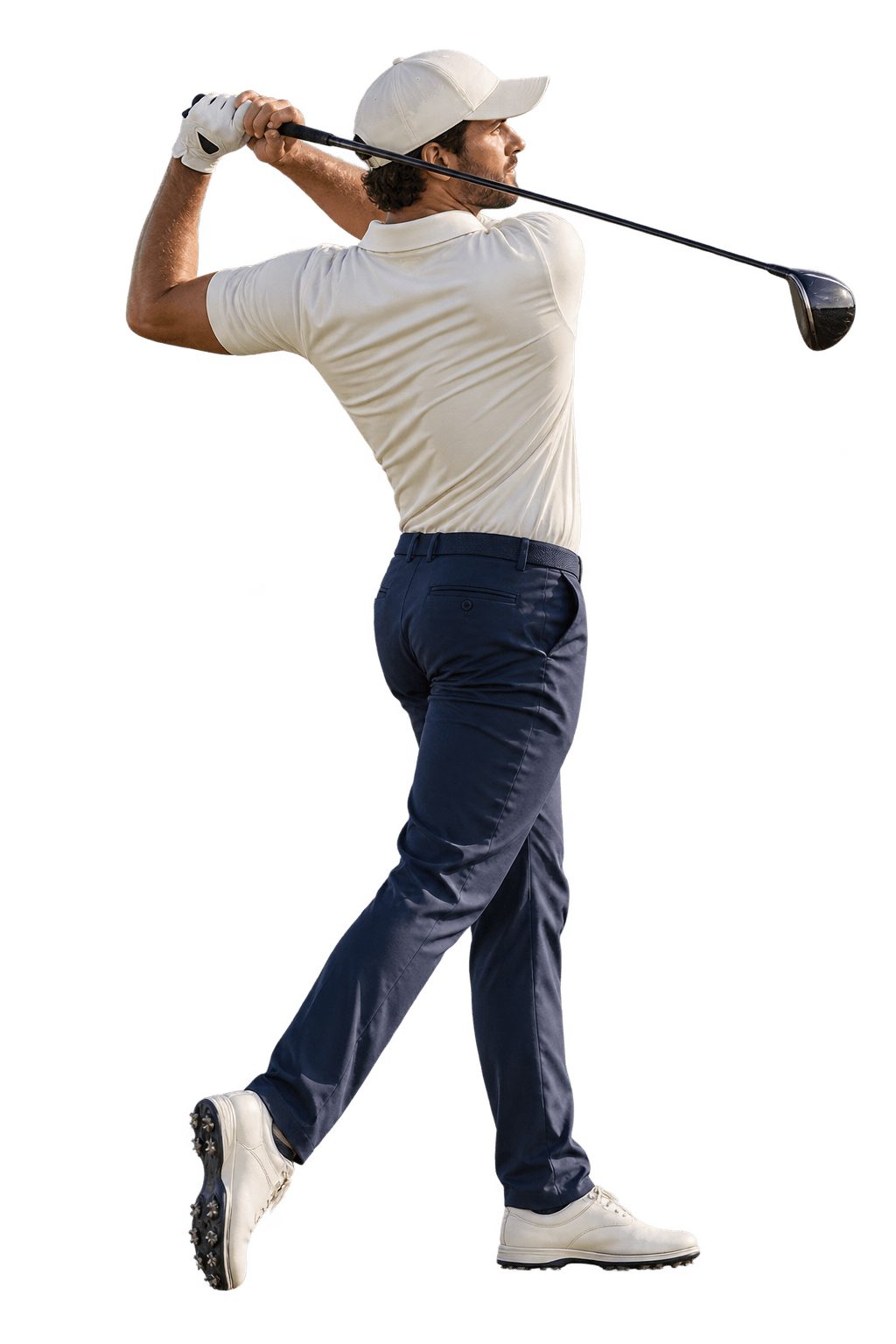 Golfer following through on a full swing