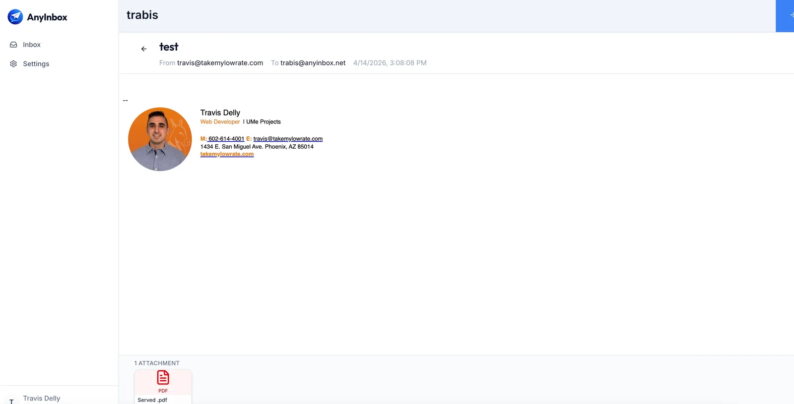 Any Inbox product interface
