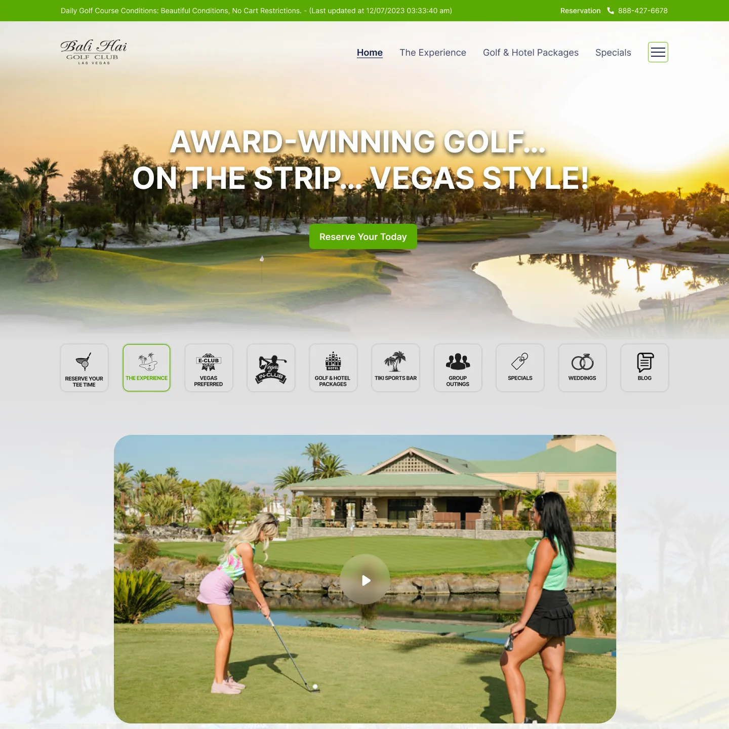 Bali Hai Golf Club website interface