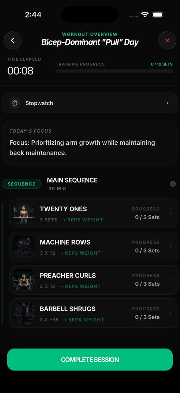 GymTok workout tracking screen