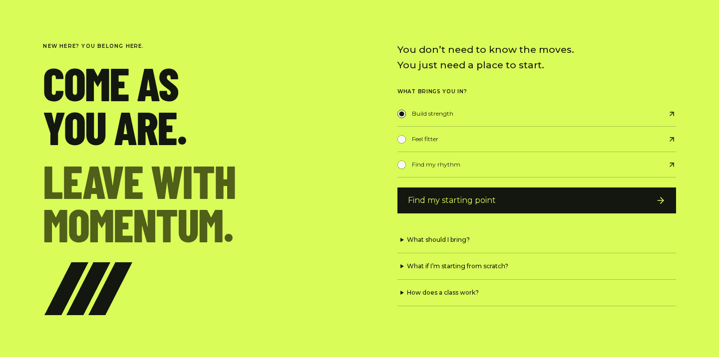 FORM Athletic first-visit planner with goal choices and training guidance